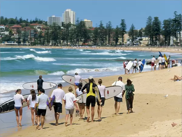 A surf class on Manly beach, the northern ocean suburb of Sydney, New South Wales