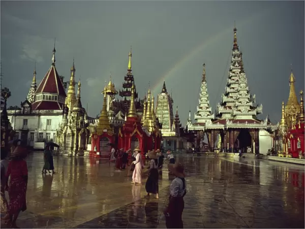 Rainbow after storm, Shwe Dagon Pagoda Complex, Yangon (Rangoon), Myanmar (Burma), Asia