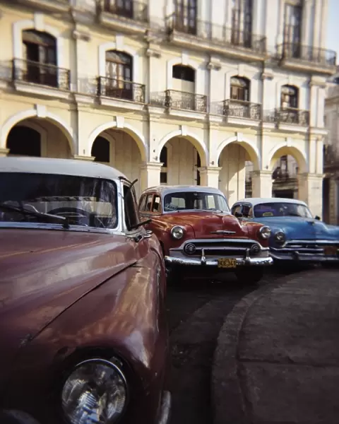 Old American cars operating as private taxis, Havana, Cuba, West Indies, Central America