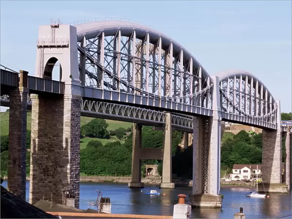 Saltash railway bridge over River Tamar, built by Brunel, Cornwall, England