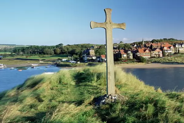 View of the village of Alnmouth with River Aln flowing into the North Sea
