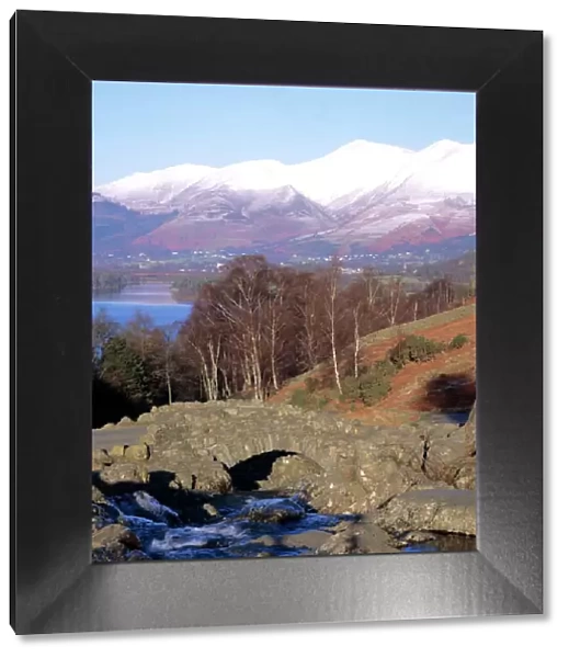 Ashness Bridge, Skiddaw in the background, Lake District National Park