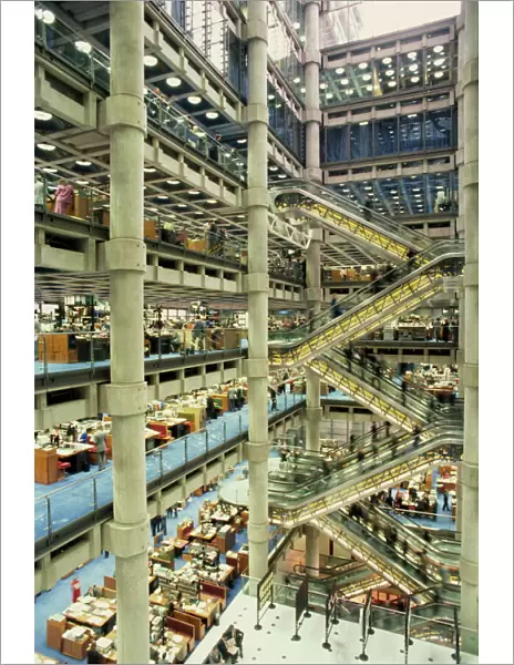 Large atrium in the Lloyds Building, designed by Richard Rogers, City of London