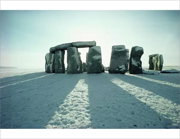 Stonehenge, UNESCO World Heritage Site, in winter snow, Wiltshire, England