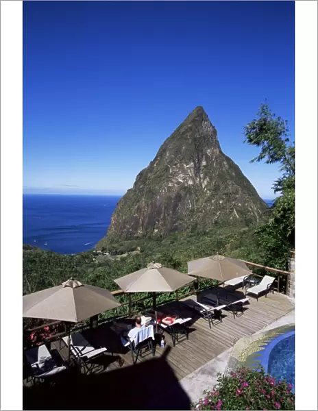 The pool area at the Ladera resort overlooking the Pitons, St