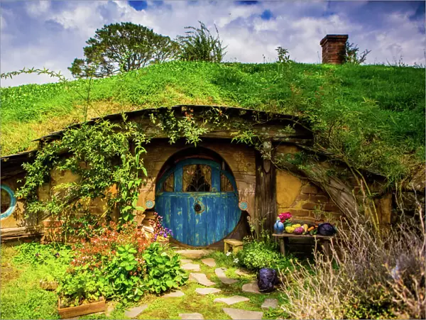 Front door of a Hobbit House, Hobbiton, North Island, New Zealand, Pacific