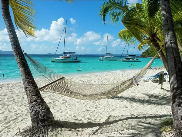 Hammock hanging on famous White Bay, Jost Van Dyke, British Virgin Islands, West Indies