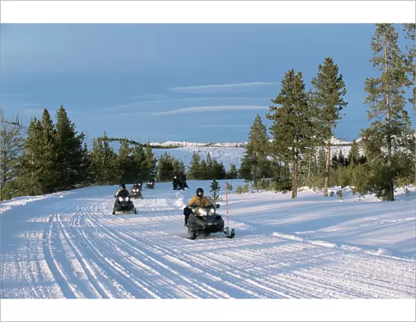 Snowmobiling in the western area of Yellowstone National Park
