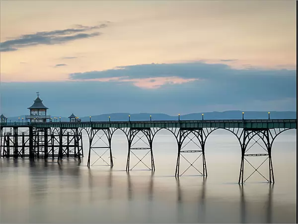 Twilight over Clevedon Pier, Clevedon, Somerset, England, United Kingdom, Europe