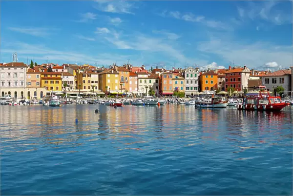 View of harbour and colourful buildings of the Old Town, Rovinj, Croatian Adriatic Sea
