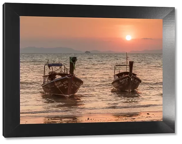 Longtail boats at West Rai Leh Beach, Railay Peninsula, Krabi Province, Thailand