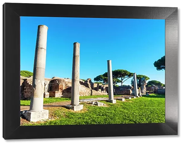 Roman Forum seen from North West, Ostia Antica archaeological site, Ostia, Rome province, Latium (Lazio), Italy, Europe