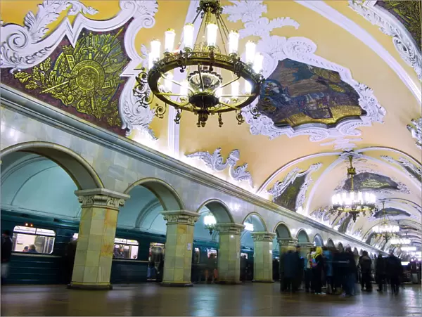 Interior of Komsomolskaya Metro Station, Moscow, Russia, Europe