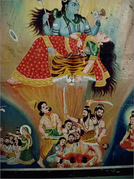 Mural of Shiva and his consort Parvati, India, Asia