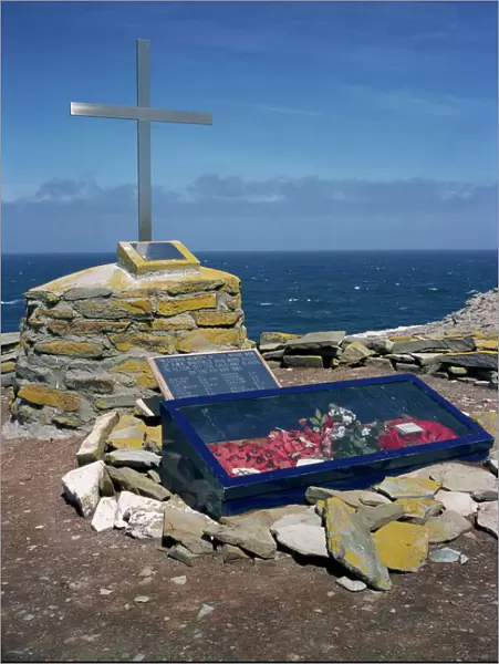 Memorial to the HMS Sheffield hit offshore by Exocet missile in May 1982