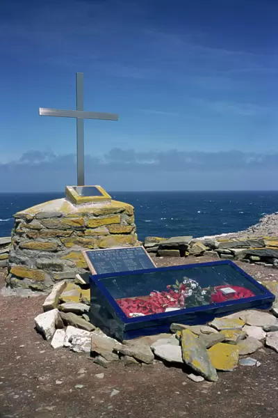 Memorial to the HMS Sheffield hit offshore by Exocet missile in May 1982