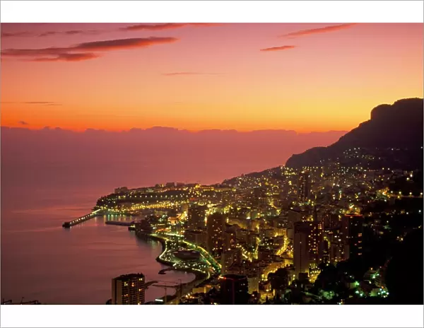Monte Carlo at sunset, Monaco, Cote d Azur, Mediterranean, Europe