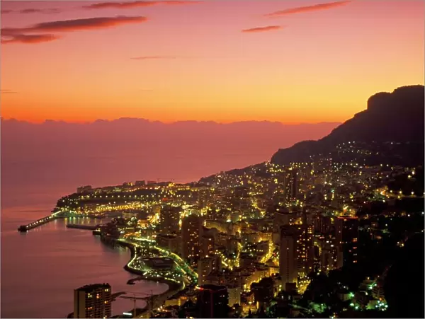 Monte Carlo at sunset, Monaco, Cote d Azur, Mediterranean, Europe
