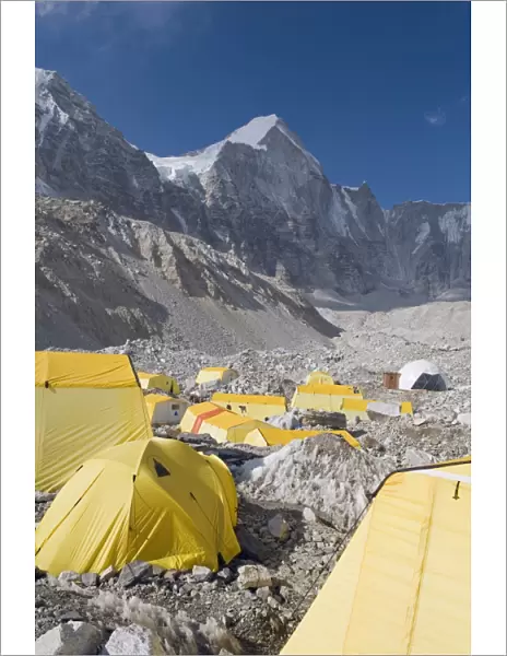 Yellow tents at Everest Base Camp, Solu Khumbu Everest Region, Sagarmatha National Park