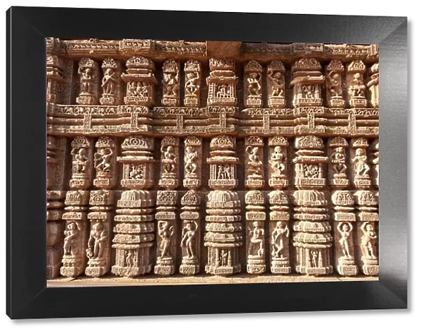 Ornate erotic carvings on 13th century Konarak Sun temple, UNESCO World Heritage Site, Konarak, Orissa, India, Asia