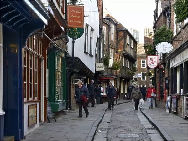 The medieval narrow street of the Shambles and Little Shambles, York, Yorkshire, England, United Kingdom, Europe