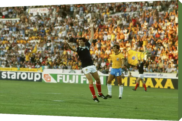 Scotlands David Narey celebrates his goal against Brazil at the 1982 World Cup
