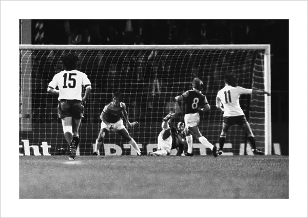 Robbie Rensenbrink scores his goal past Mervyn Davies - 1976 Cup Winners Cup Final