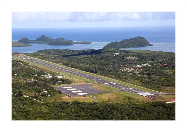 Aerial view of Koror Airport, Koror Island, Republic of Palau, Micronesia, Pacific Ocean