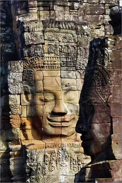 Stone head and face at Bayon Khmer Temple, Angkor Thom, Cambodia