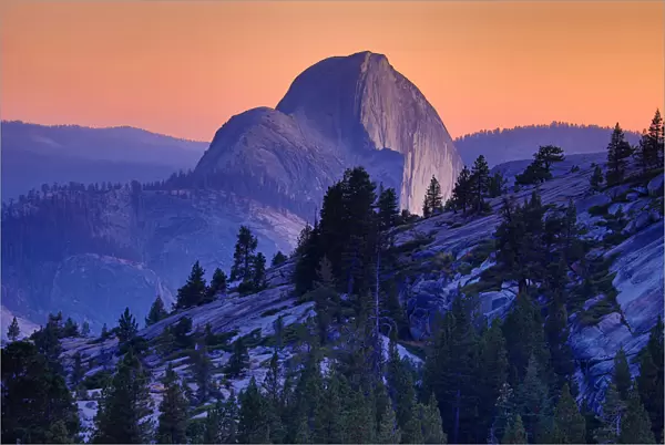 Half Dome mountain at sunset in Yosemite Valley, California, USA