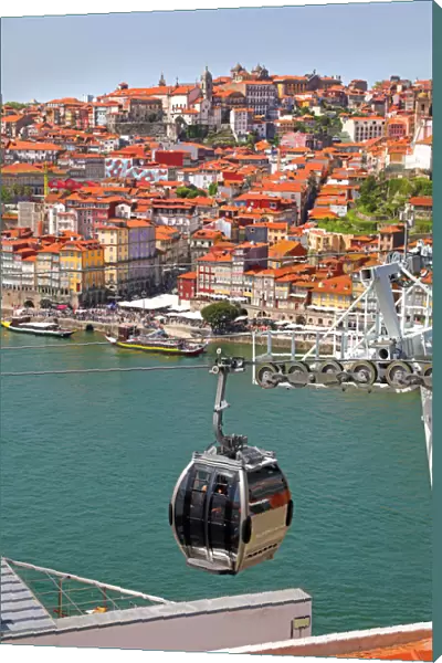 View of the town, cable car and River Douro in Porto, Portugal