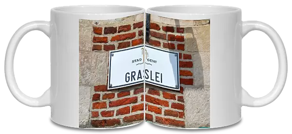Graslei quay street sign, Ghent, Belgium