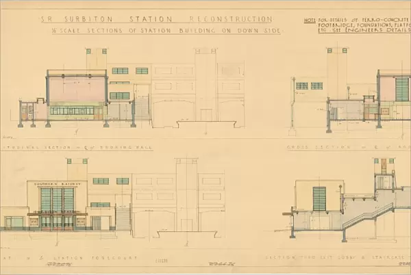 S. R. Surbiton Station Reconstruction - 1  /  8 scale sections of station buildings on down side [1936]