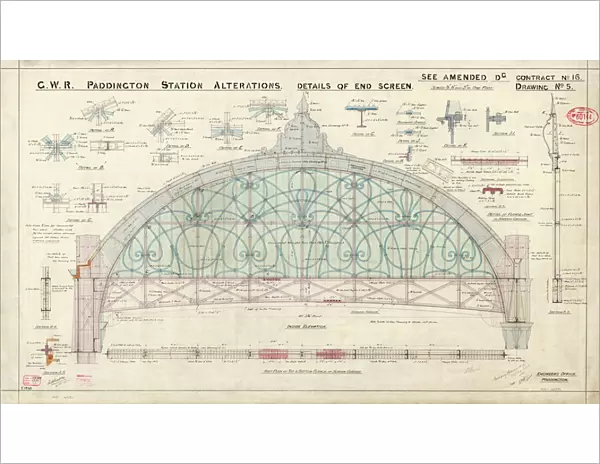 Paddington Station. Great Western Railway. Alterations - Details of End Screen