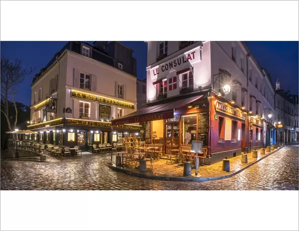 Streets of Montmartre at night, Paris, France