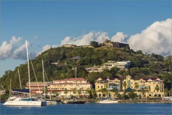 French West Indies, St-Martin, Marigot, harbor view with Fort Louis