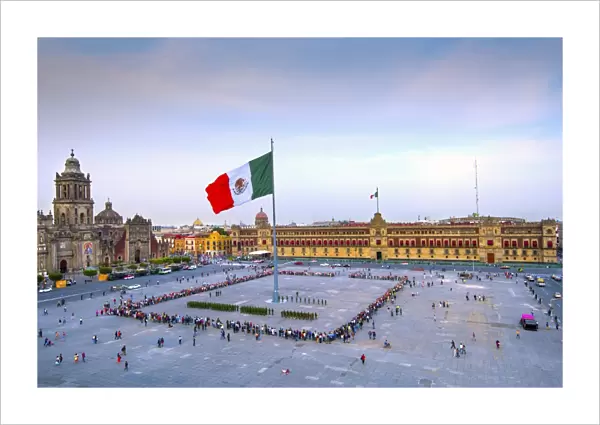 Mexico, Mexico City, Zocalo, Main Square, Lowering Of The Mexican Flag, National Palace