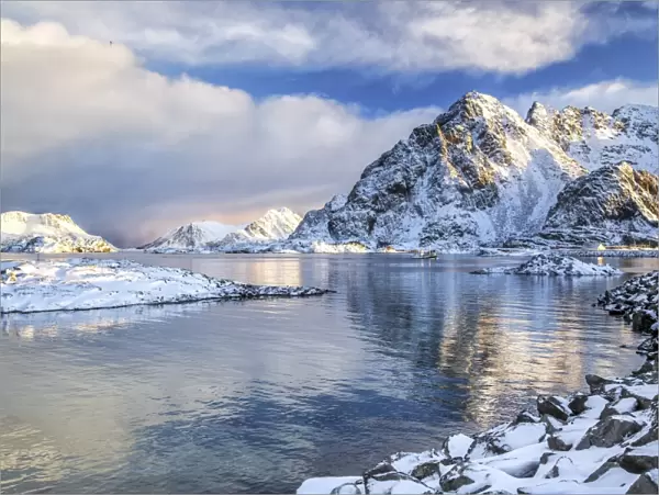 Henningsvaer fjord. Lofoten Islands. Norway. Europe