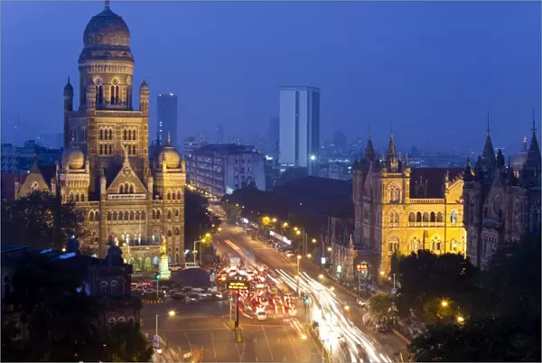 View over Victoria terminus or Chhatrapati Shivaji terminus (CST) and central Mumbai
