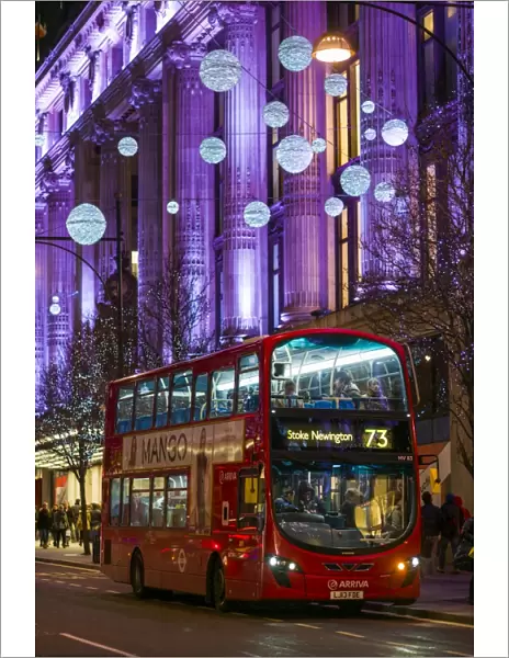 England, London, Soho, Oxford Street, Chirstmas decorations and London bus