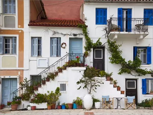 Greece, Epirus Region, Parga, harborfront house detail