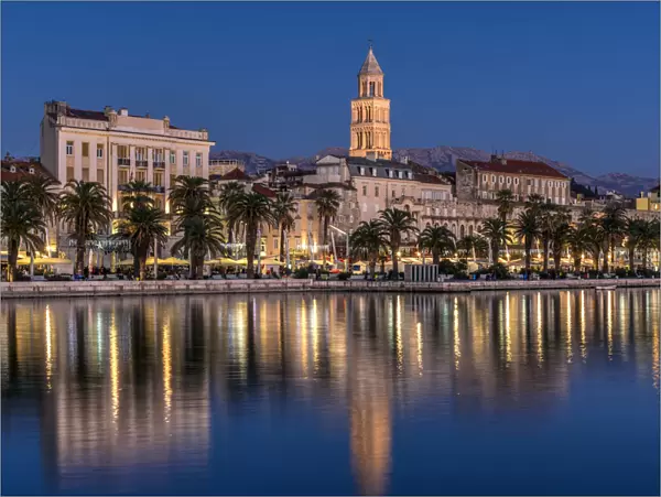 Waterfront with Cathedral of St. Domnius in the background, Split, Dalmatia, Croatia