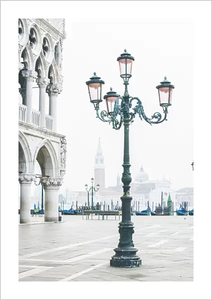 Venice, Veneto, Italy. Piazzetta San Marco and the waterfront on a misty morning
