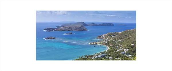 St Vincent and The Grenadines, Bequia, View of Friendship Bay, Petit Nevis and Isle A Quatre