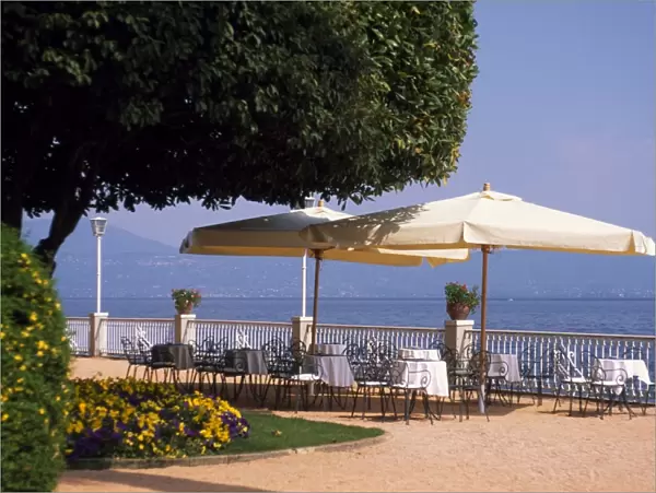 Promenade at Gardone Riviera with tables and chairs