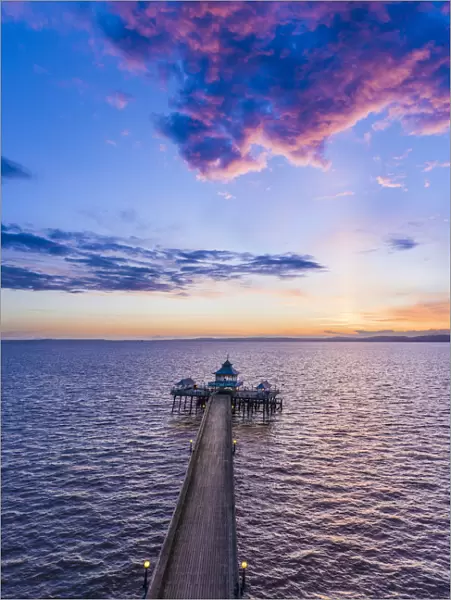 United Kingdom, England, Somerset, Clevedon, Clevedon Victorian Pier at sunset