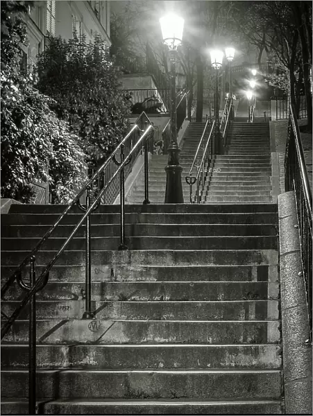 Dark stairs at night, Montmartre, Paris, Ile-de-France, France