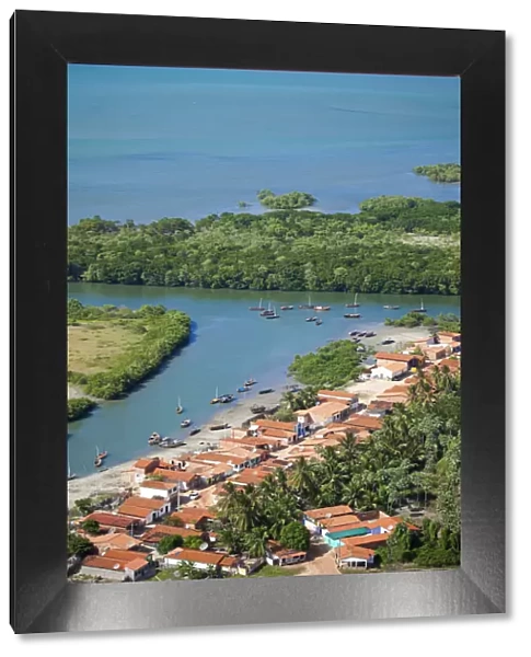 South America, Brazil, Ceara, Aerial of Aranau fishing village near Acarau between