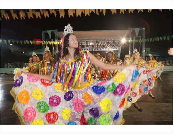 South America, Brazil, Maranhao, Sao Luis, costumed Cacuria dancers at the Cacuriaa