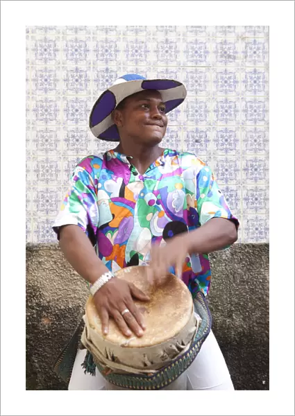 South America, Brazil, tambor drummer from the Tambor de Crioula group Catarina Mina